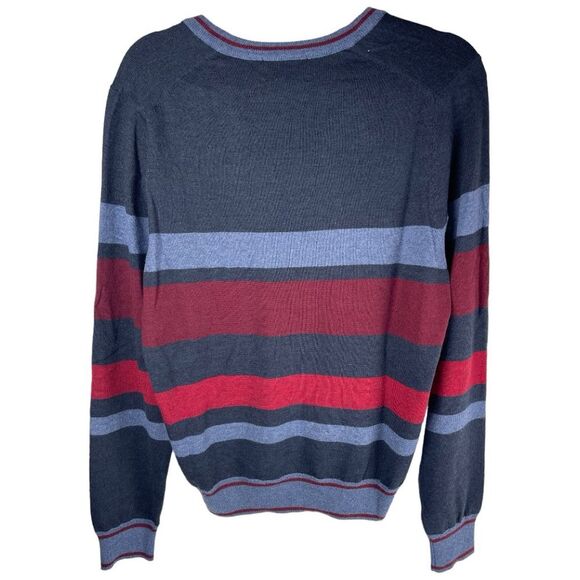 Brooks Brothers Men’s Size Medium Merino Wool Navy Red Striped V-Neck Sweater - Picture 2 of 8